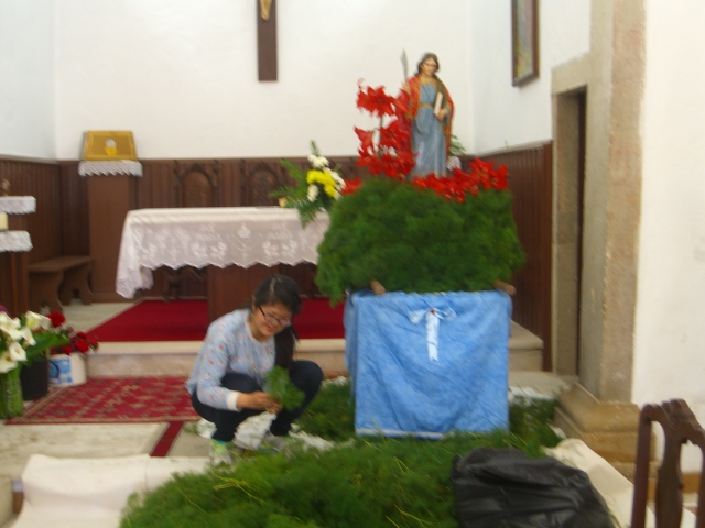 The plinth covered with greenery only.