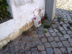 Petrol container and weeds
