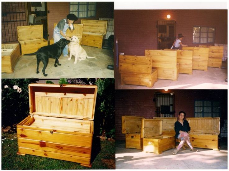 1999: João made all of these pine kists with the assistance of a carpenter with a club foot. We bought seven of them to Portugal with us (excluding the laundry box), and have given one away since.