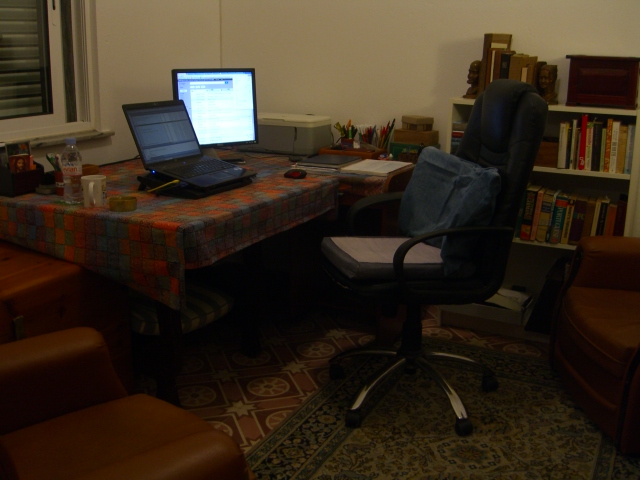 office and armchairs The two leather armchairs belong to the landlord, and came with the house.