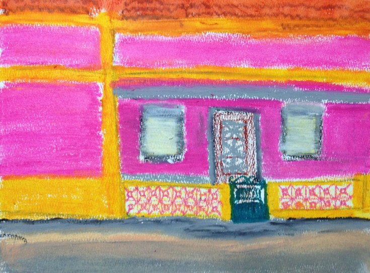 pink and yellow house